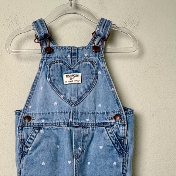 Carter’s Oshkosh Heart Print Denim Overalls 100% Cotton Adjustable Straps 18M - Picture 4 of 10